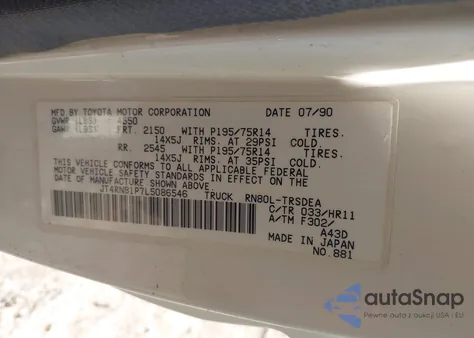 1990 Toyota Pickup 1/2 Ton Sht Wheelbase Dlx from USA, damaged, VIN JT4RN81P7L5086546